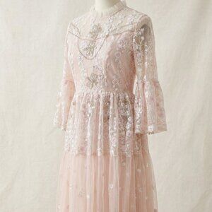 Luxurious Designer Lace Beaded Glamorous Prom Party Embroidery Floral Gown Dress